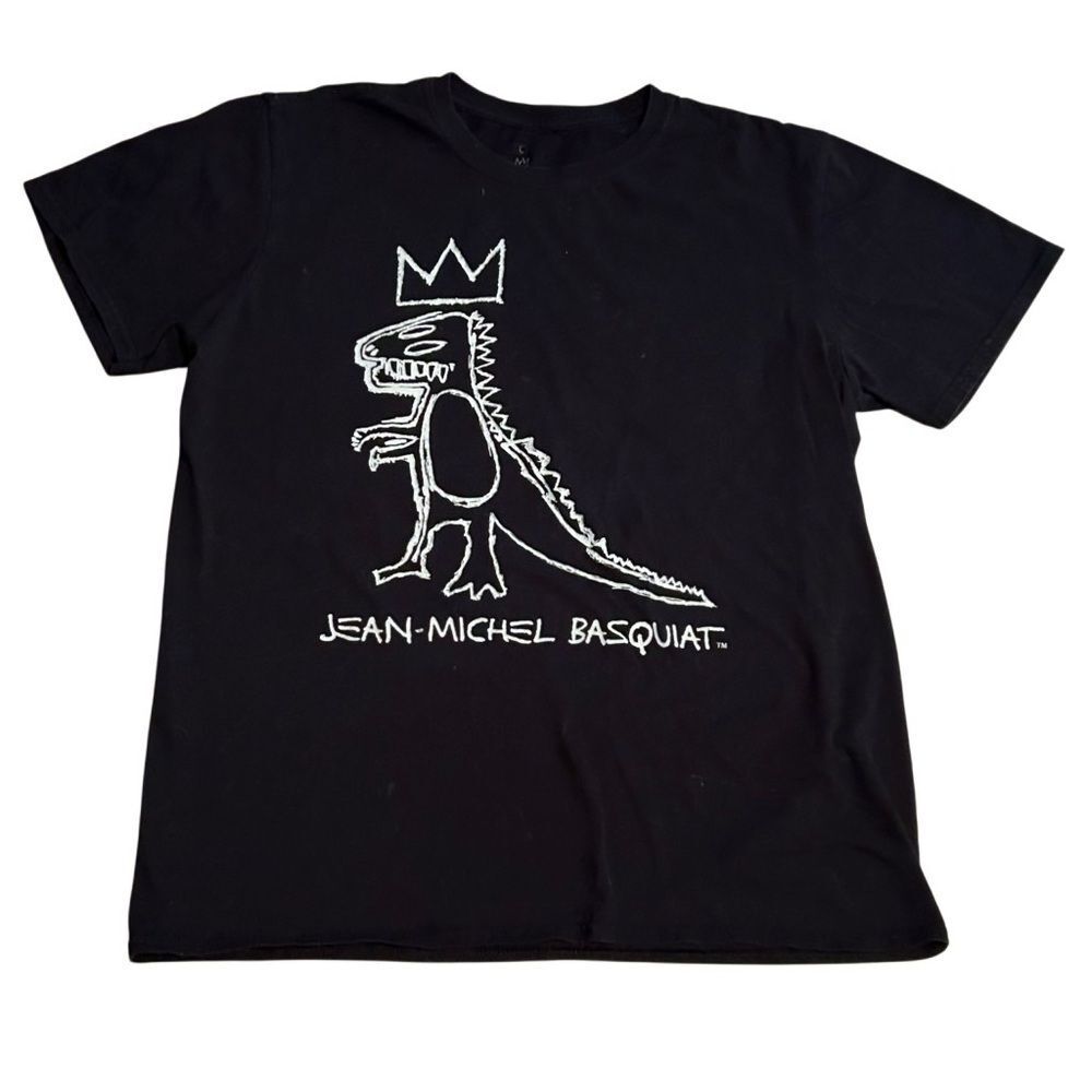 Y2K Jean Michel Basquiat Dinosaur Lizard King Crown Art Tee shirt Black L
